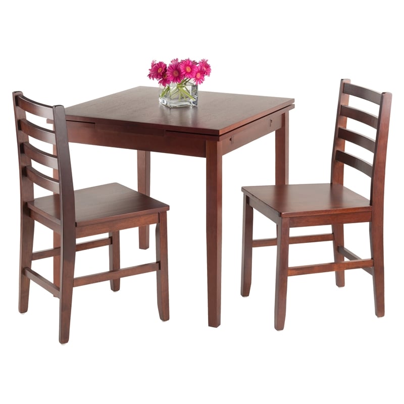 Winsome Pulman 3 Pieces Extendable Solid Wood Dining Set in Walnut