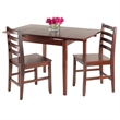 Winsome Pulman 3 Pieces Extendable Solid Wood Dining Set in Walnut