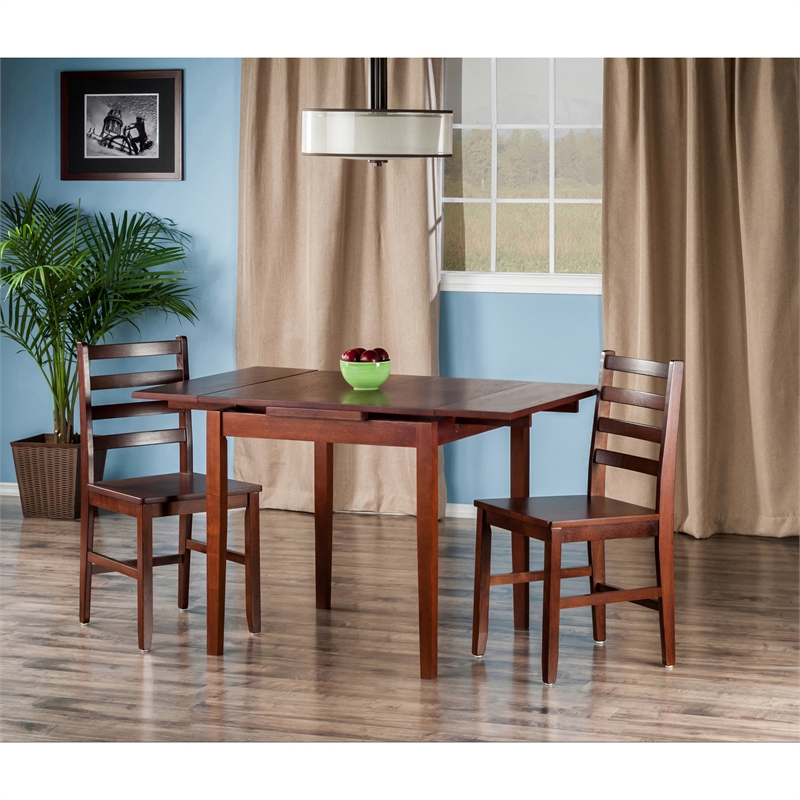 Winsome Pulman 3 Pieces Extendable Solid Wood Dining Set in Walnut