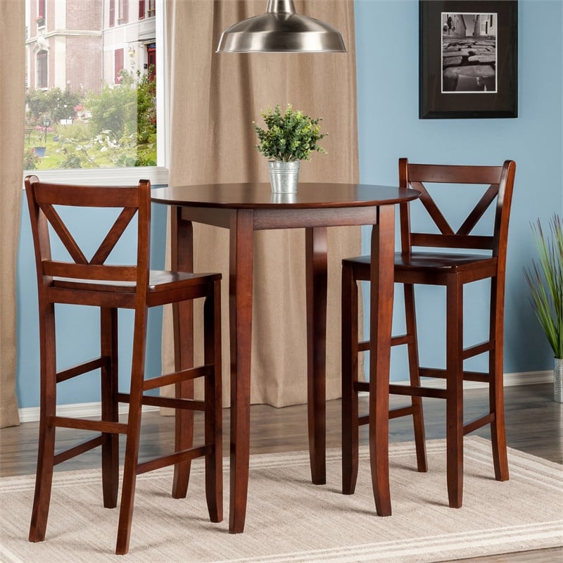 Winsome Fiona 3-Piece Round Transitional Solid Wood Pub Set in Walnut
