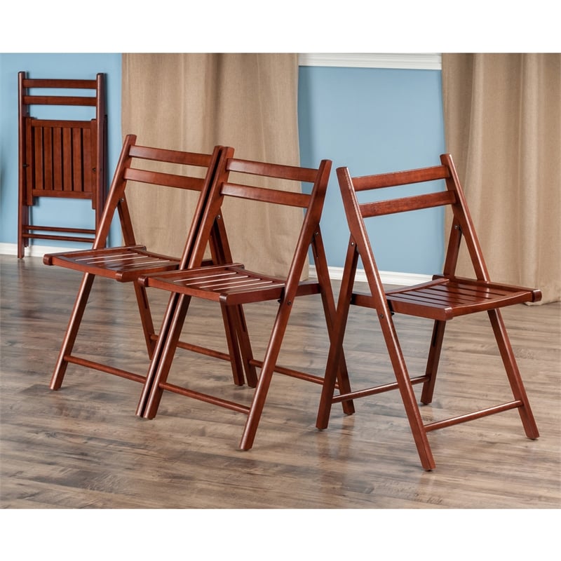 Winsome Robin Transitional Solid Wood Folding Chair in Walnut (Set of 4)
