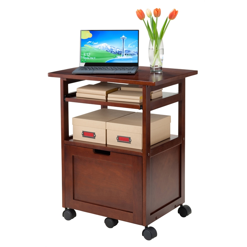 Winsome Piper Mobile Transitional Solid Wood Printer Stand in Walnut
