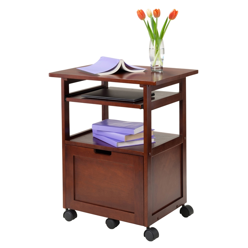 Winsome Piper Mobile Transitional Solid Wood Printer Stand in Walnut