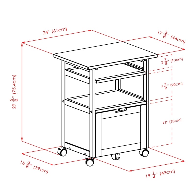 Winsome Piper Mobile Transitional Solid Wood Printer Stand in Walnut