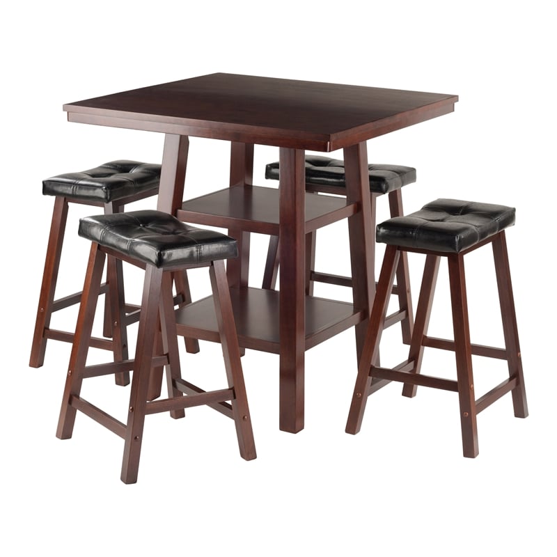 Winsome Orlando 5 Pieces Square Counter Height Solid Wood Dining Set in Walnut