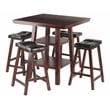 Winsome Orlando 5 Pieces Square Counter Height Solid Wood Dining Set in Walnut