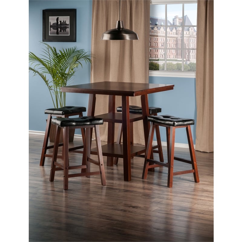 Winsome Orlando 5 Pieces Square Counter Height Solid Wood Dining Set in Walnut