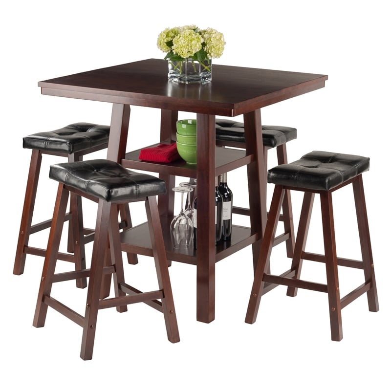 Winsome Orlando 5 Pieces Square Counter Height Solid Wood Dining Set in Walnut