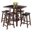 Winsome Orlando 5 Pieces Square Counter Height Solid Wood Dining Set in Walnut