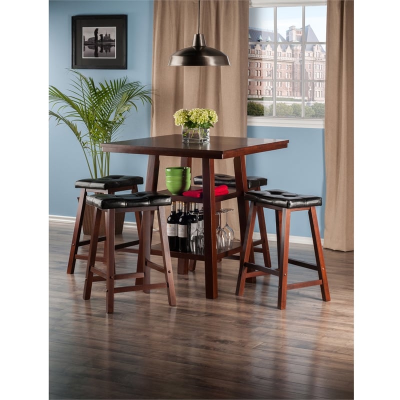 Winsome Orlando 5 Pieces Square Counter Height Solid Wood Dining Set in Walnut
