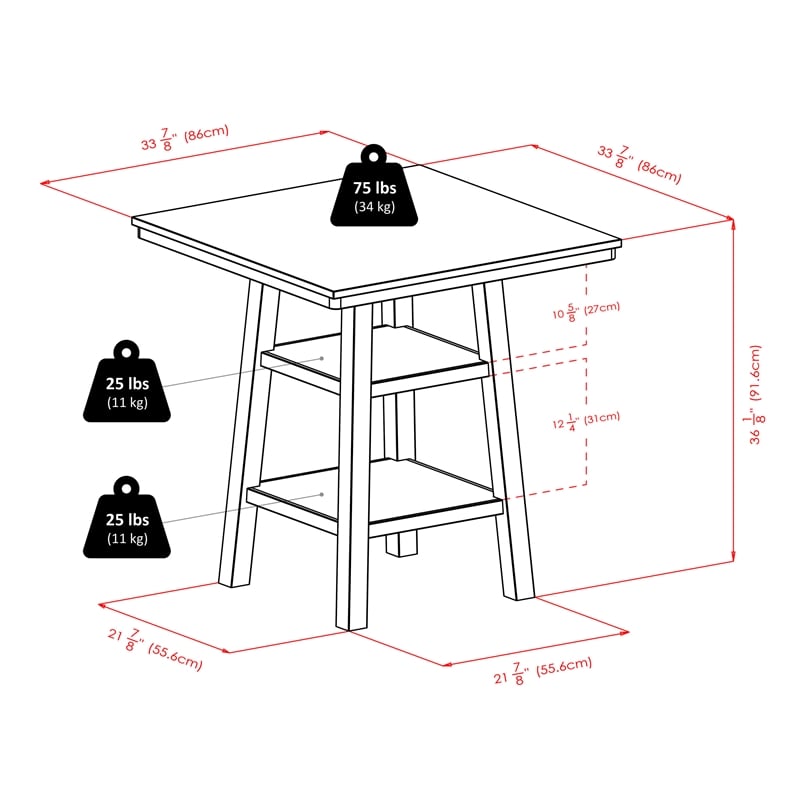 Winsome Orlando 5 Pieces Square Counter Height Solid Wood Dining Set in Walnut