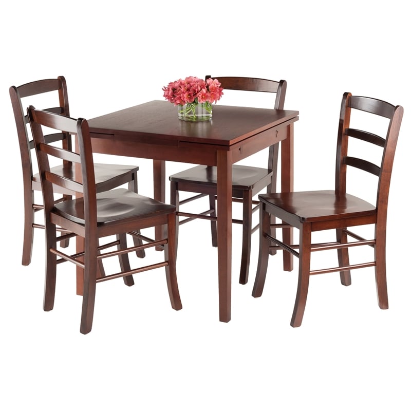Winsome Pulman 5-Piece Extendable Solid Wood Dining Set in Walnut