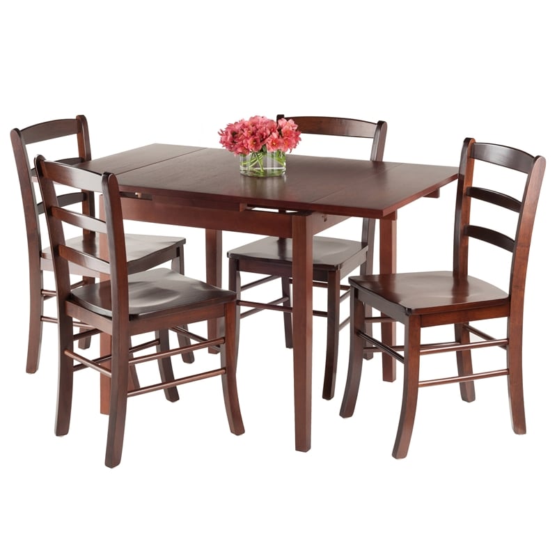 Winsome Pulman 5-Piece Extendable Solid Wood Dining Set in Walnut