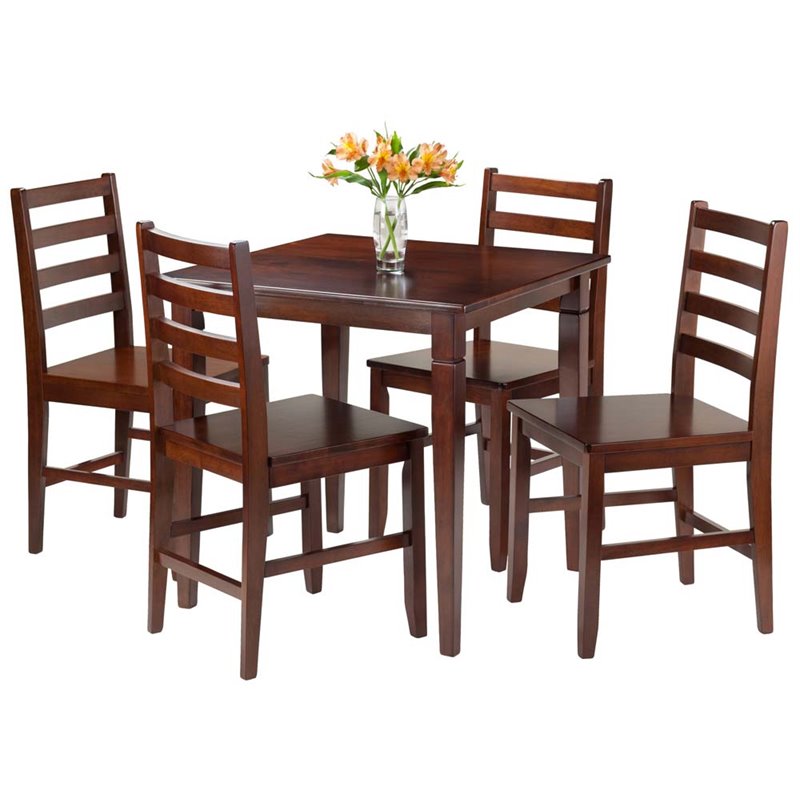 Winsome Kingsgate 5-Piece Square Solid Wood Dining Set in Walnut