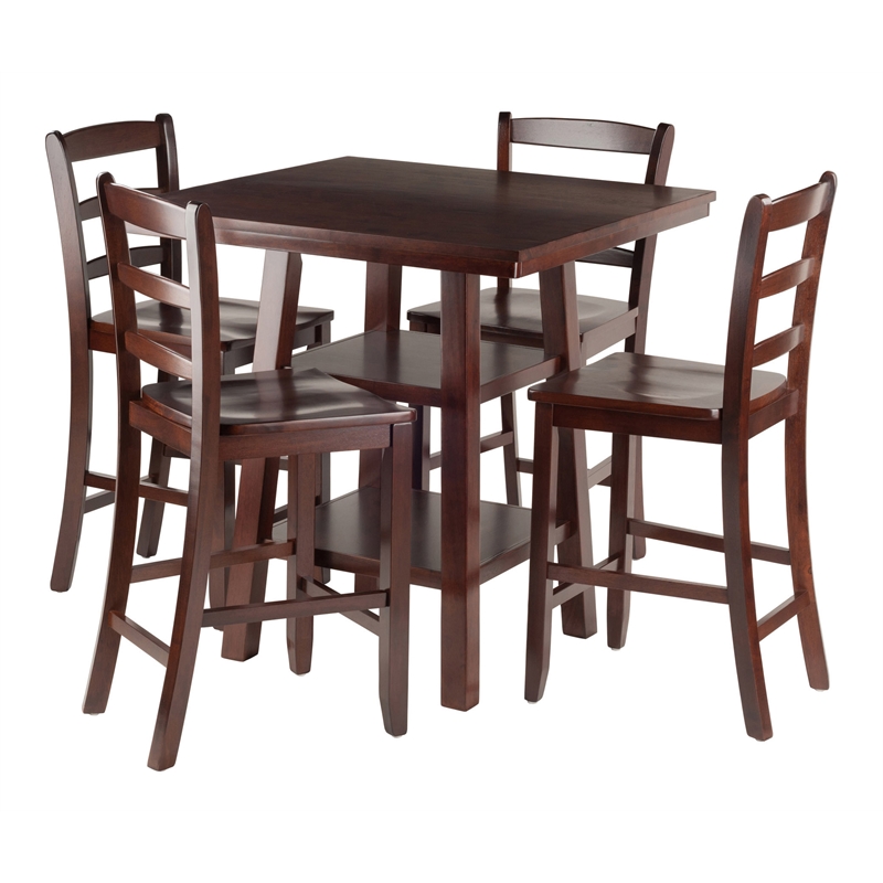 Winsome Orlando 5-Piece Square Counter Height Solid Wood Dining Set - Walnut