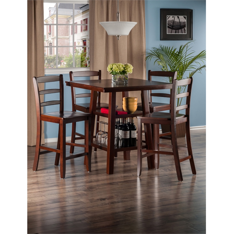 Winsome Orlando 5-Piece Square Counter Height Solid Wood Dining Set - Walnut