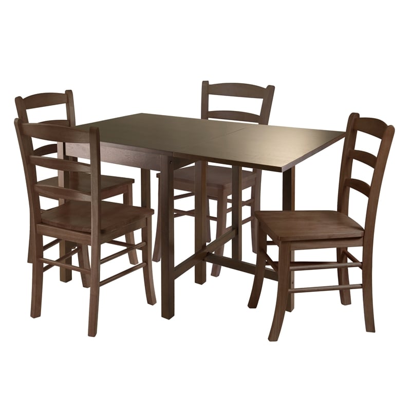 Winsome Lynden 5-Piece Drop Leaf Solid Wood Dining Set in Antique Walnut