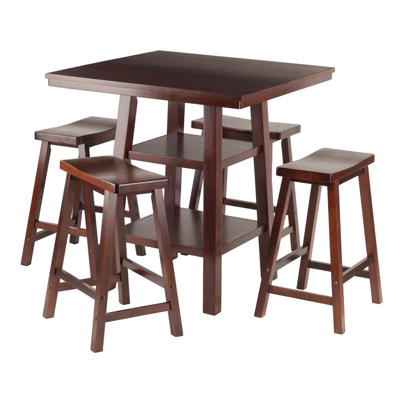 Winsome Orlando 5 Pieces Square Counter Height Solid Wood Dining Set - Walnut