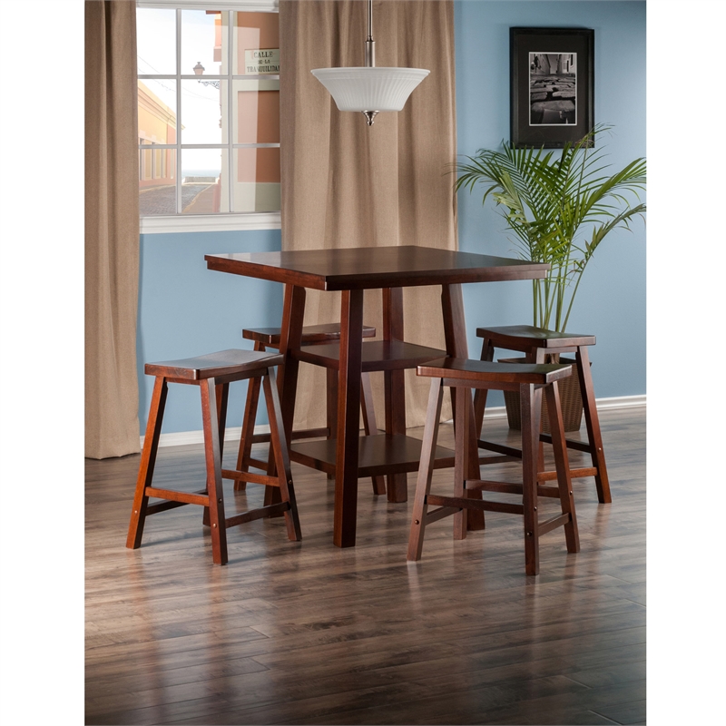 Winsome Orlando 5 Pieces Square Counter Height Solid Wood Dining Set - Walnut