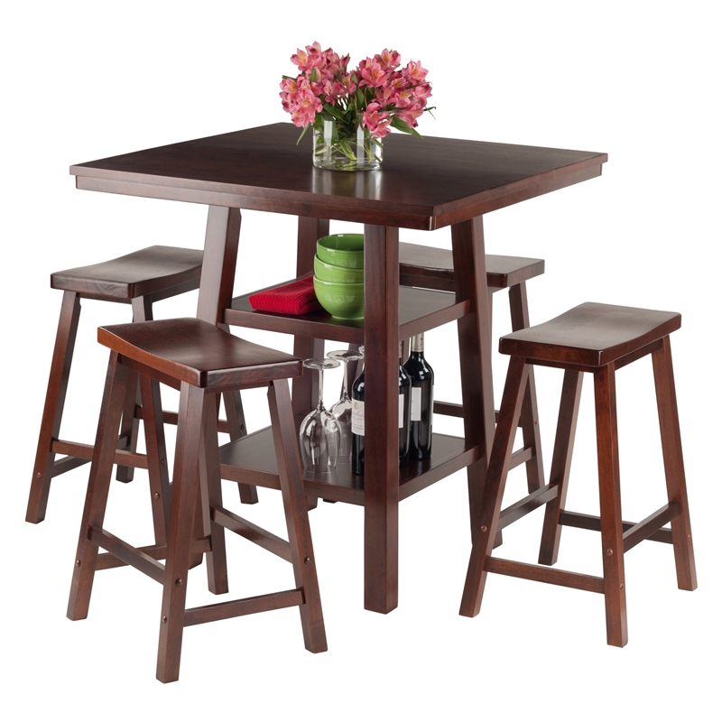 Winsome Orlando 5 Pieces Square Counter Height Solid Wood Dining Set - Walnut