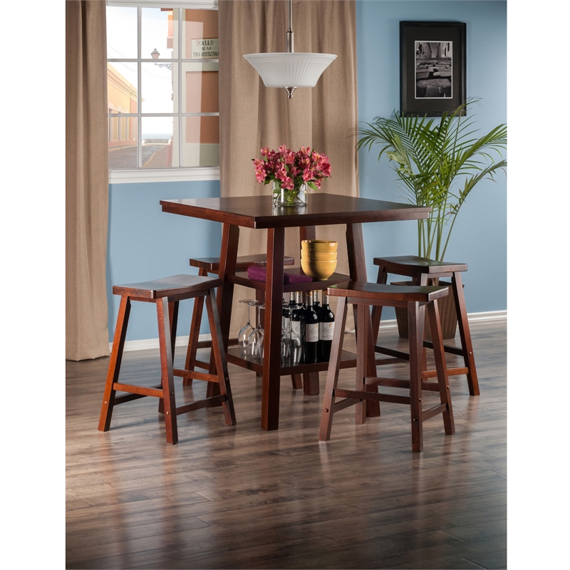 Winsome Orlando 5 Pieces Square Counter Height Solid Wood Dining Set - Walnut