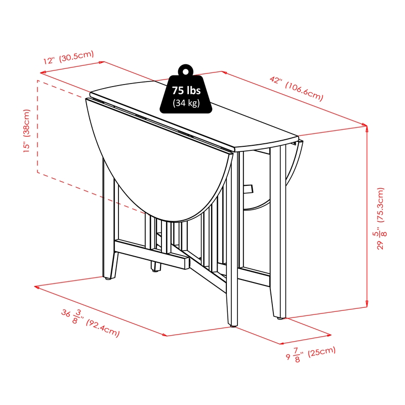 Winsome Alamo 5-Piece Round Drop Leaf Solid Wood Dining Set in Walnut