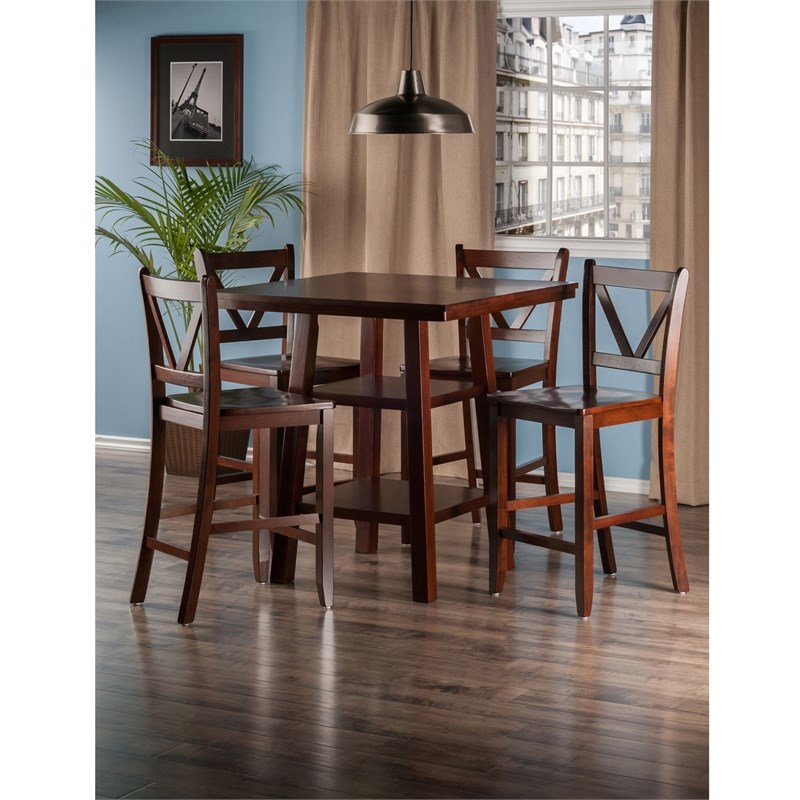 Winsome Orlando 5-Piece Square Counter Height Solid Wood Dining Set in Walnut