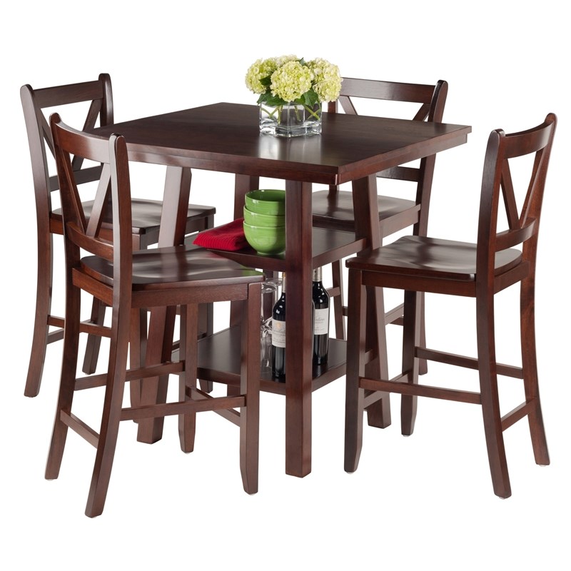 Winsome Orlando 5-Piece Square Counter Height Solid Wood Dining Set in Walnut
