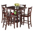 Winsome Orlando 5-Piece Square Counter Height Solid Wood Dining Set in Walnut