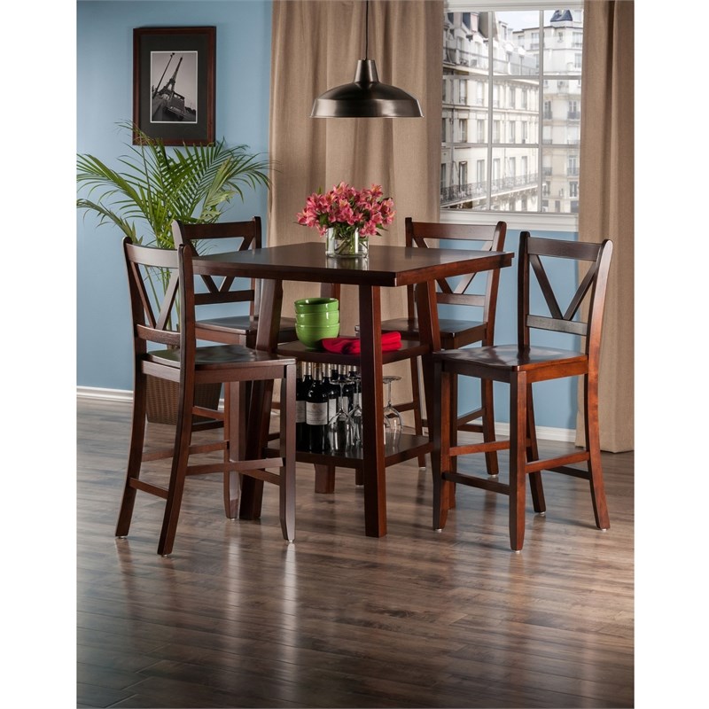 Winsome Orlando 5-Piece Square Counter Height Solid Wood Dining Set in Walnut
