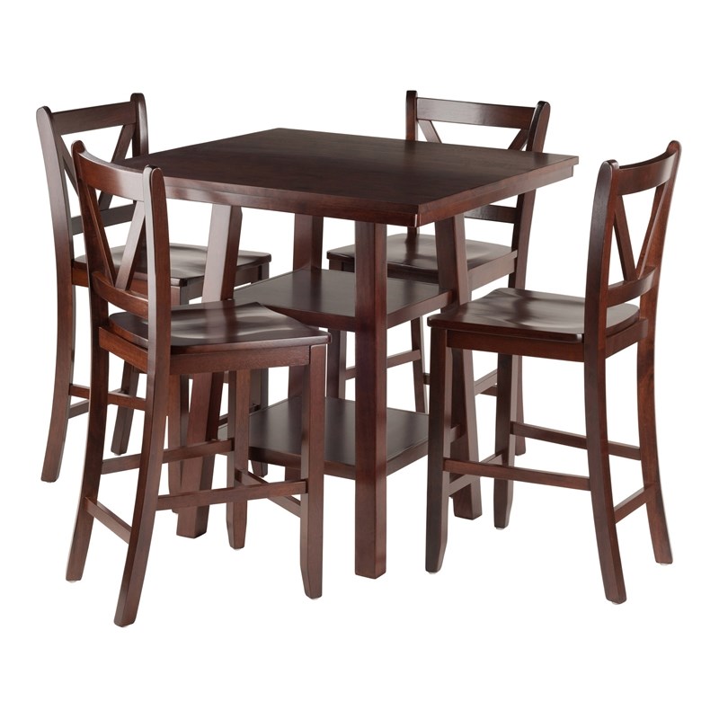 Winsome Orlando 5-Piece Square Counter Height Solid Wood Dining Set in Walnut