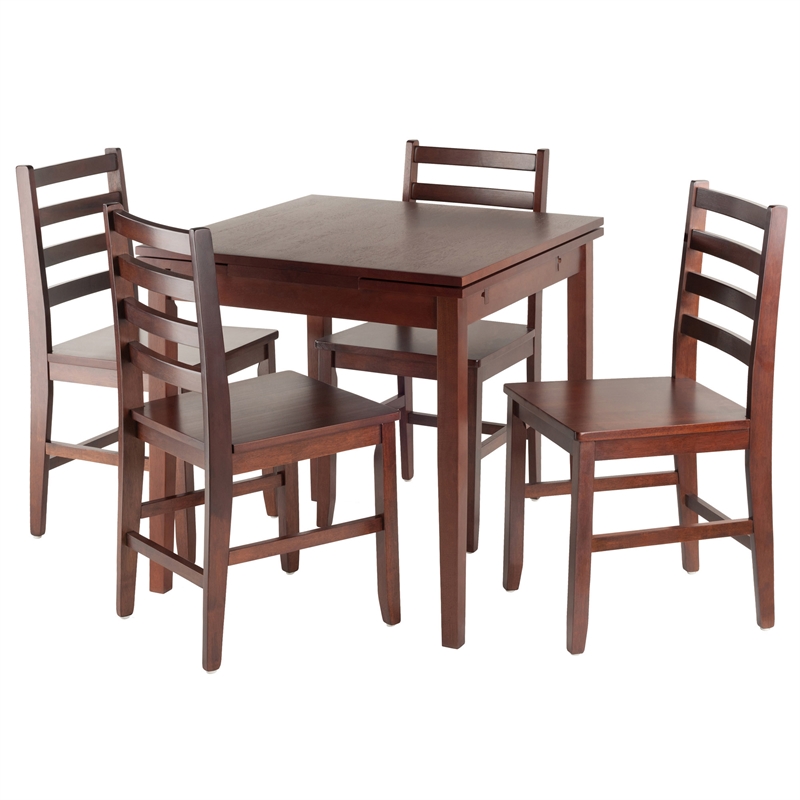 Winsome Pulman 5-Piece Extendable Solid Wood Dining Set - Walnut