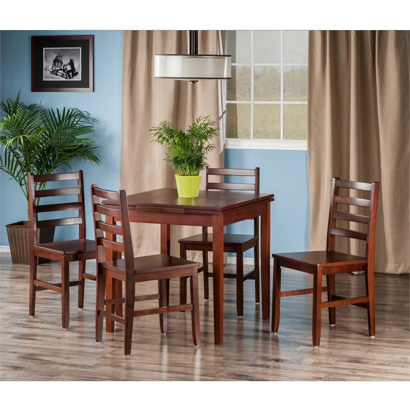 Winsome Pulman 5-Piece Extendable Solid Wood Dining Set - Walnut