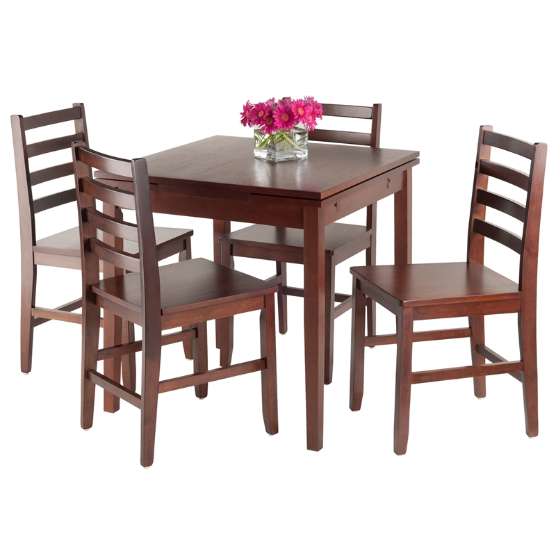 Winsome Pulman 5-Piece Extendable Solid Wood Dining Set - Walnut
