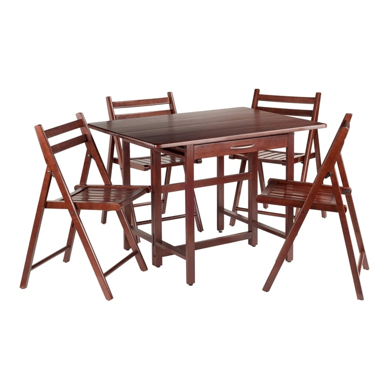 Winsome Taylor 5-Piece Drop Leaf Solid Wood Dining Set in Walnut