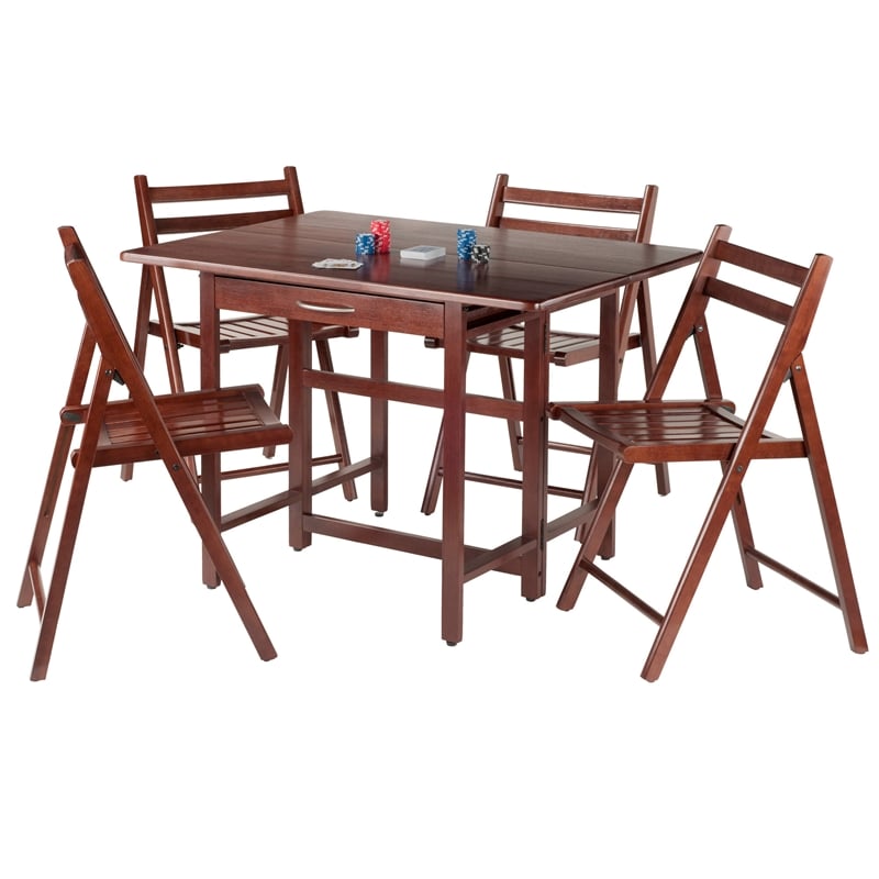 Winsome Taylor 5-Piece Drop Leaf Solid Wood Dining Set in Walnut