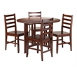 Winsome Alamo 5-Piece Round Drop Leaf Solid Wood Dining Set - Walnut