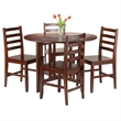 Winsome Alamo 5-Piece Round Drop Leaf Solid Wood Dining Set - Walnut