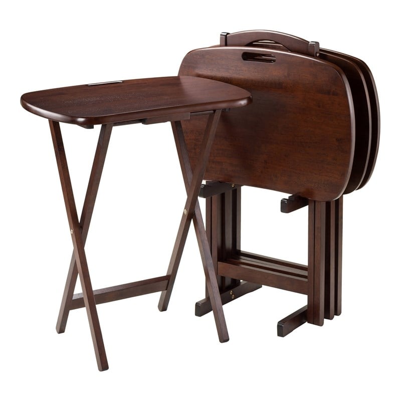 Winsome Lucca 5-Piece Transitional Solid Wood Snack Table Set Walnut Finish