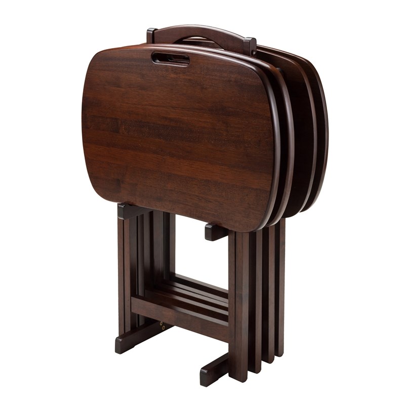 Winsome Lucca 5-Piece Transitional Solid Wood Snack Table Set Walnut Finish