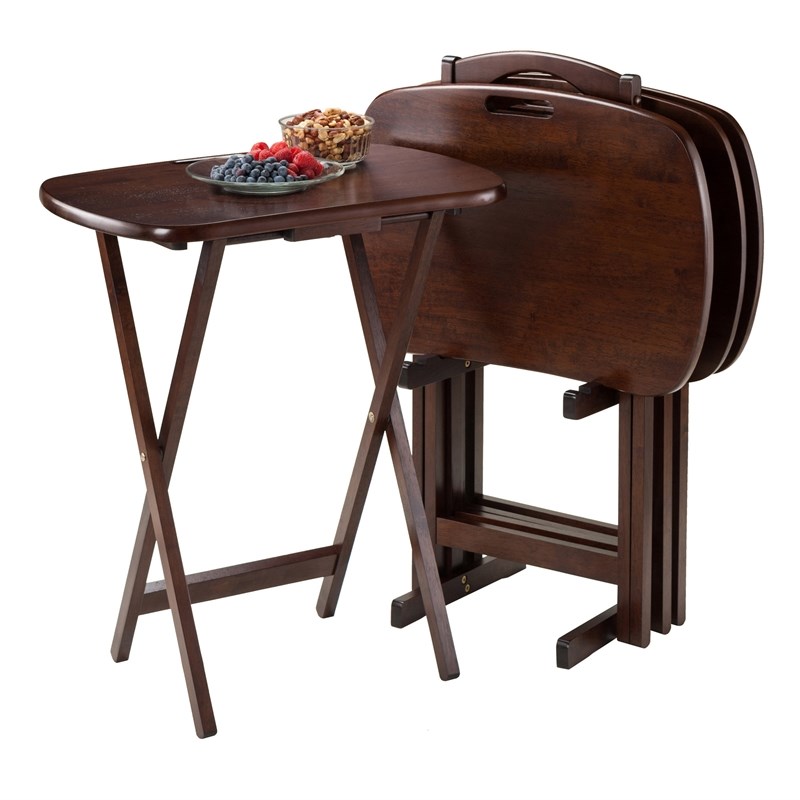 Winsome Lucca 5-Piece Transitional Solid Wood Snack Table Set Walnut Finish