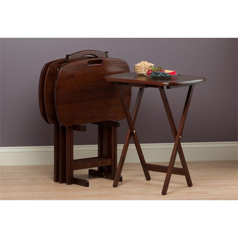 Winsome Lucca 5-Piece Transitional Solid Wood Snack Table Set Walnut Finish