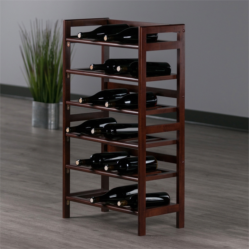 Winsome Silvi 6-Tier Transitional Solid Wood Wine Rack in Antique Walnut