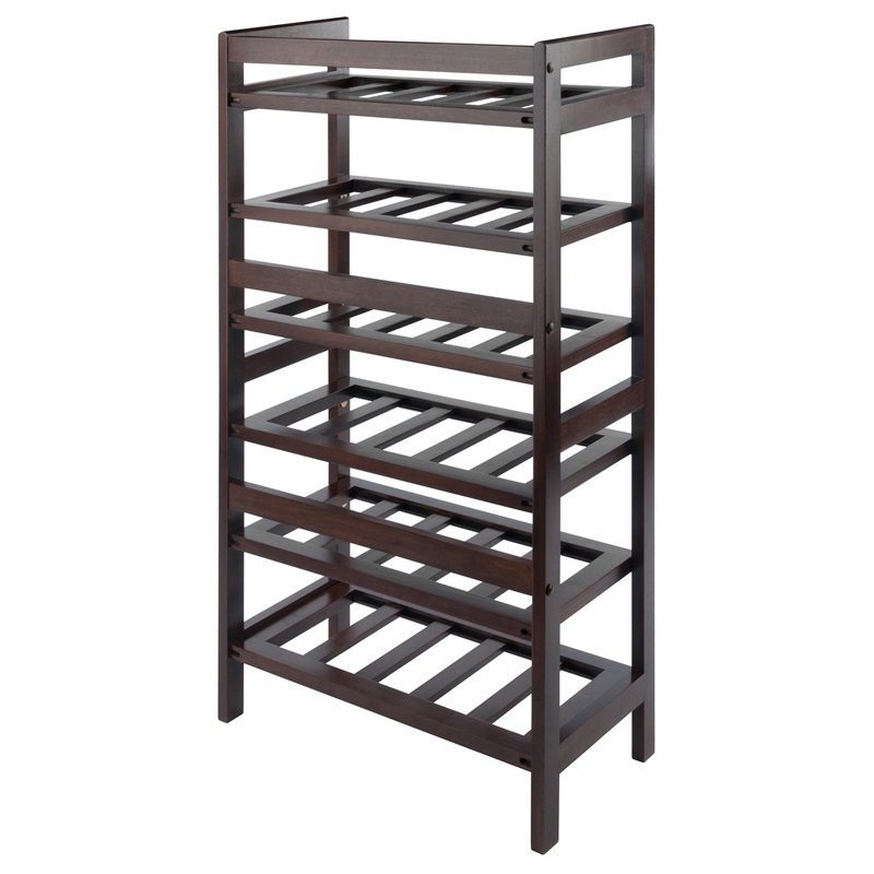 Winsome Silvi 6-Tier Transitional Solid Wood Wine Rack in Antique Walnut