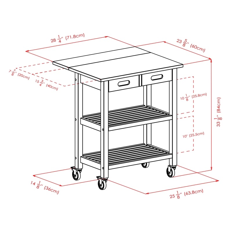 Winsome Jonathan Transitional Solid Wood Kitchen Cart in Walnut