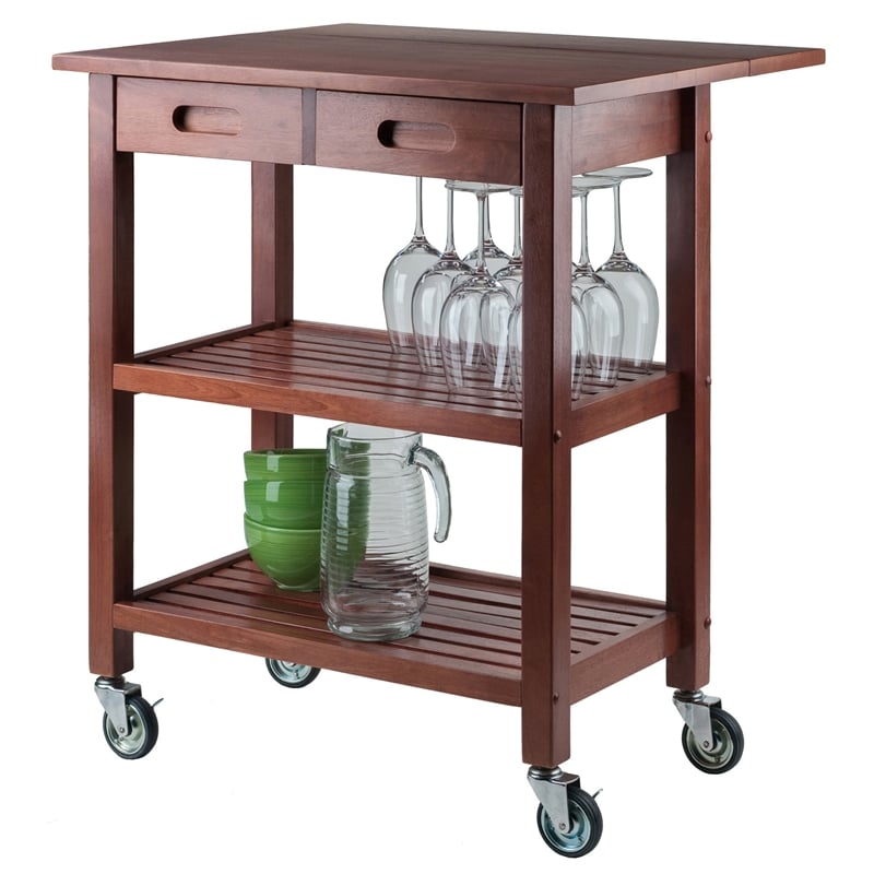 Winsome Jonathan Transitional Solid Wood Kitchen Cart in Walnut