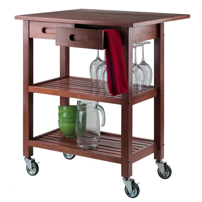 Winsome Jonathan Transitional Solid Wood Kitchen Cart in Walnut