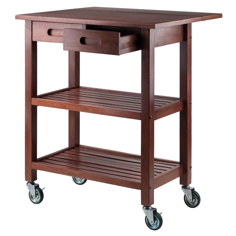 Winsome Jonathan Transitional Solid Wood Kitchen Cart in Walnut