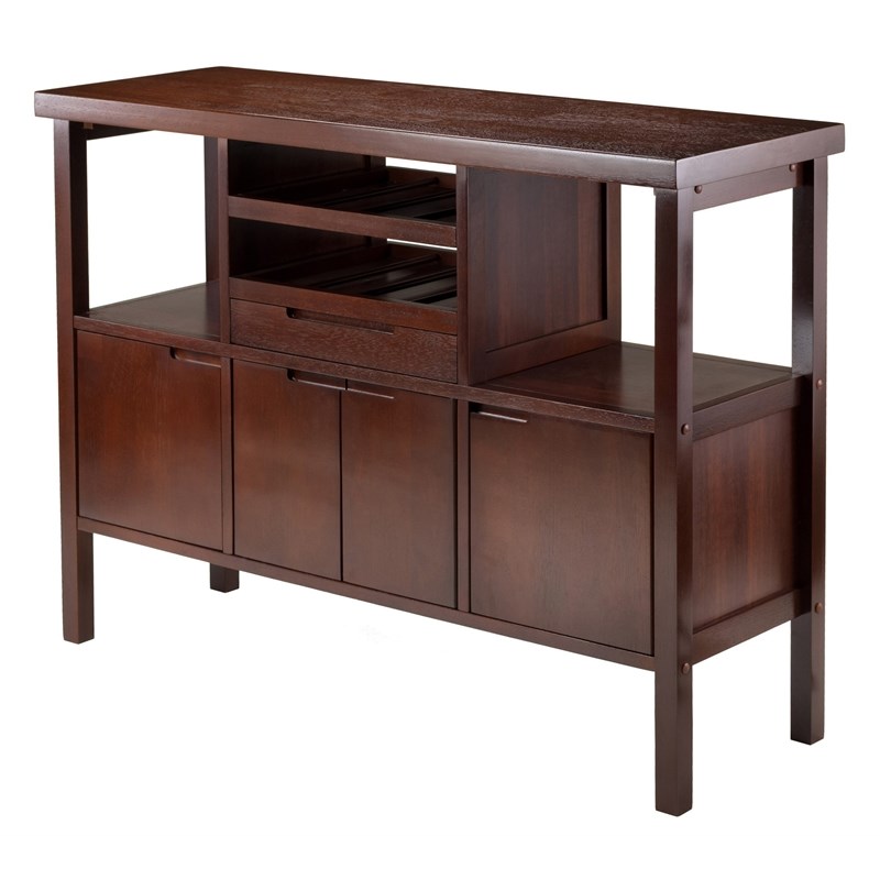 Winsome Diego Wine Rack Transitional Solid Wood Buffet Table in Walnut