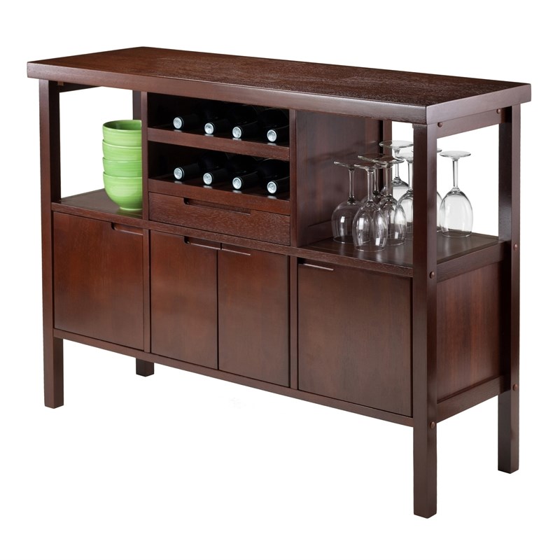 Winsome Diego Wine Rack Transitional Solid Wood Buffet Table in Walnut
